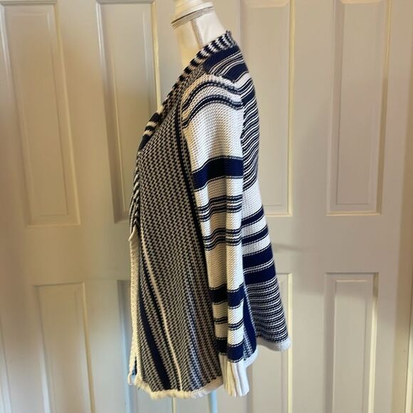 Ann Taylor Navy and Cream Stripe drape cardigan size small - Picture 3 of 5
